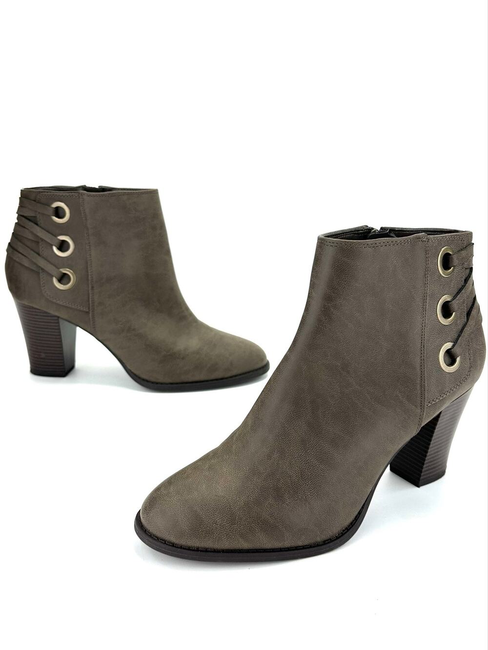 I.N.C. Jesaa Ankle Boot/Bootie Size 10M Olive Faux Leather Block Heel Almond Toe